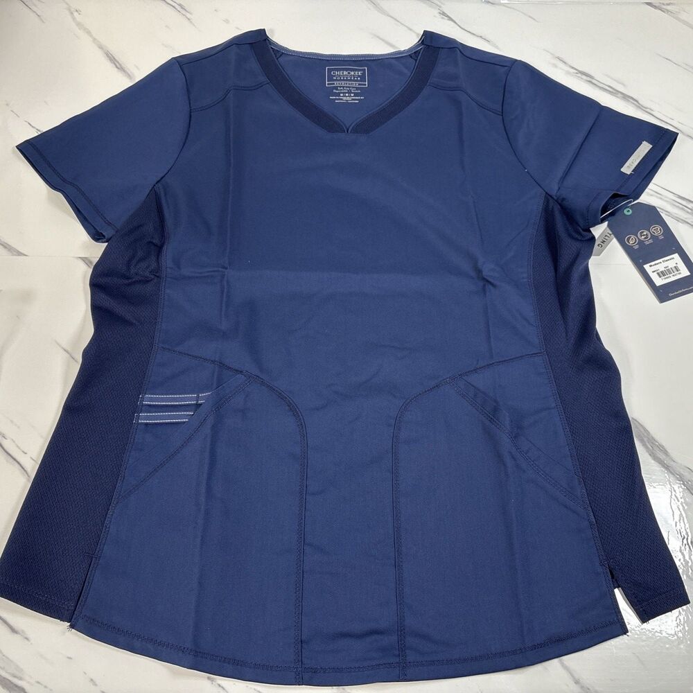 Cherokee Modern Classic Revolution V-Neck Scrub Top Navy Blue Size Medium - Picture 2 of 13